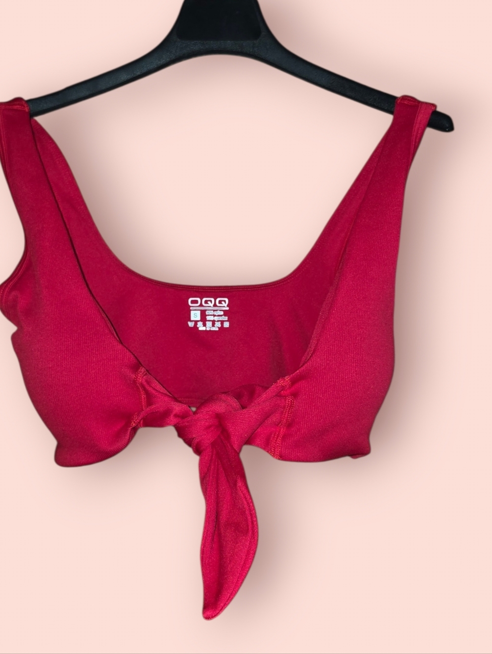 OQQ Tie-Front Crop Top in Cherry Red